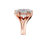 Rose gold Emerald Solitaire Diamond Ring with Six-Prong Setting and Tapered Band_29