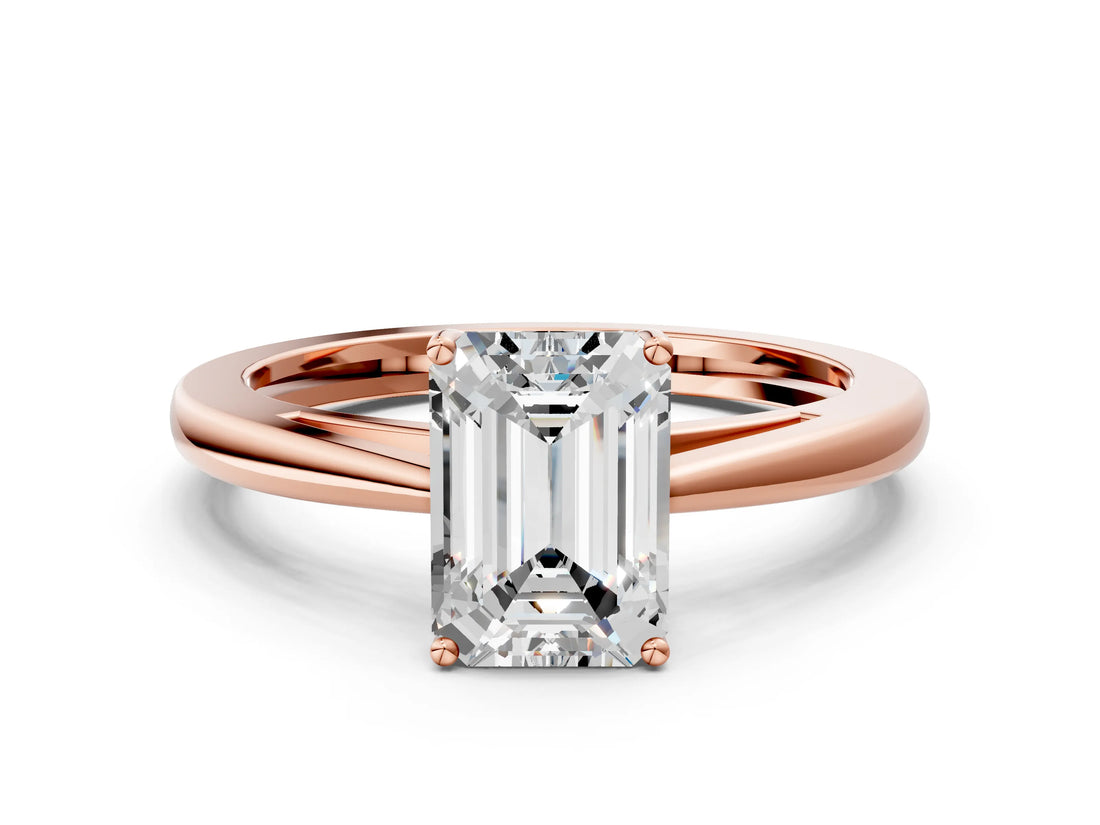 Rose gold Emerald Solitaire Diamond Ring with Split Shank and Four-Prong Setting_12