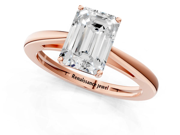 Rose gold Emerald Solitaire Diamond Ring with Split Shank and Four-Prong Setting