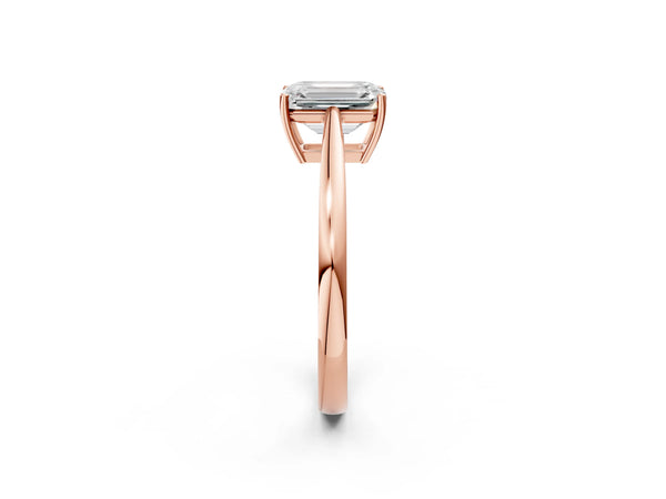 Rose gold Emerald Solitaire Diamond Ring with Split Shank and Four-Prong Setting