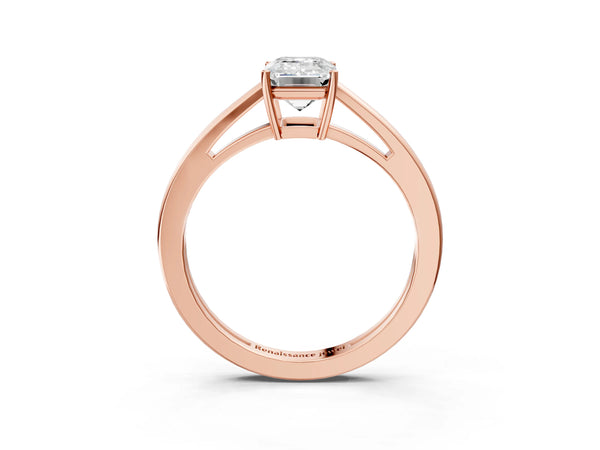 Rose gold Emerald Solitaire Diamond Ring with Split Shank and Four-Prong Setting