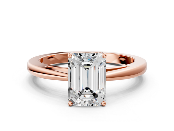 Rose gold Emerald Solitaire Diamond Ring with Split Shank and Four-Prong Setting