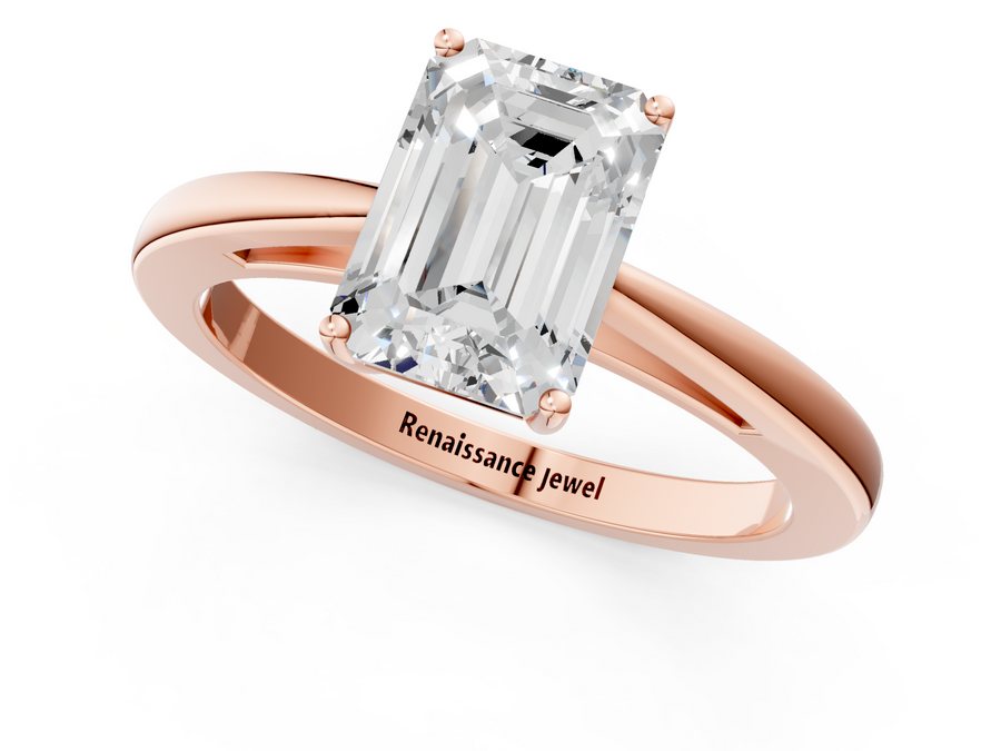 Rose gold Emerald Solitaire Diamond Ring with Split Shank and Four-Prong Setting