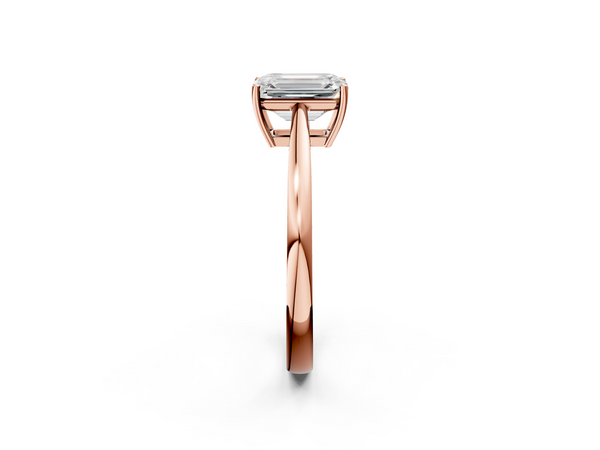 Rose gold Emerald Solitaire Diamond Ring with Split Shank and Four-Prong Setting