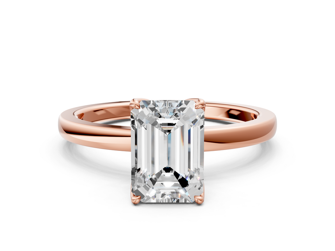 Rose gold Emerald Solitaire Diamond Ring with Thin Band and Four-Prong Setting_3