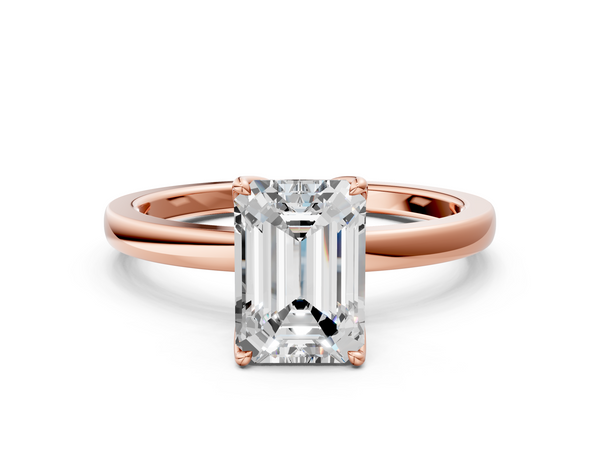 Rose gold Emerald Solitaire Diamond Ring with Thin Band and Four-Prong Setting