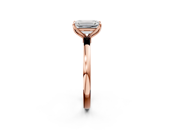 Rose gold Emerald Solitaire Diamond Ring with Thin Band and Four-Prong Setting