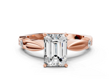 Rose gold Emerald Solitaire Diamond Twisted Band with Four-Prong Setting_55