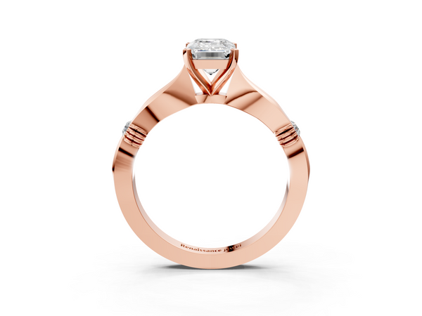 Rose gold Emerald Solitaire Diamond Twisted Band with Four-Prong Setting
