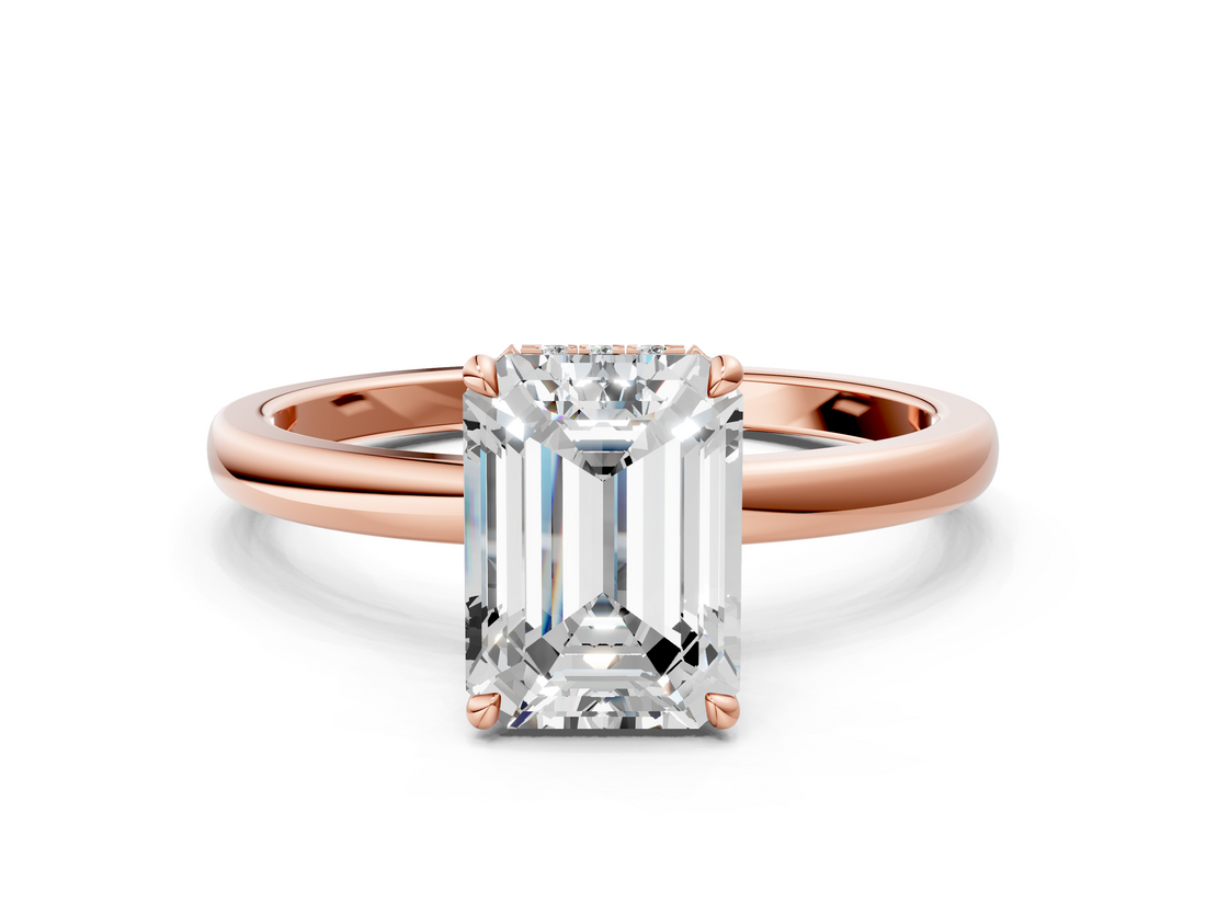 Rose gold Emerald Solitaire Engagement Ring with Cathedral Band and Four-Prong Setting_27