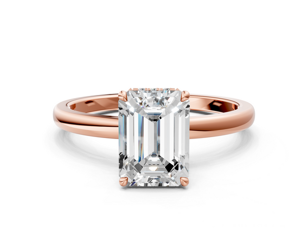 Rose gold Emerald Solitaire Engagement Ring with Cathedral Band and Four-Prong Setting