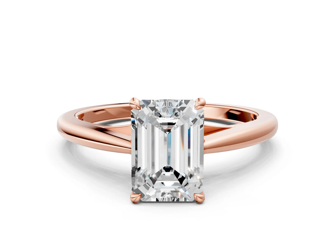 Rose gold Emerald Solitaire Engagement Ring with Four-Prong Setting and Classic Band 1