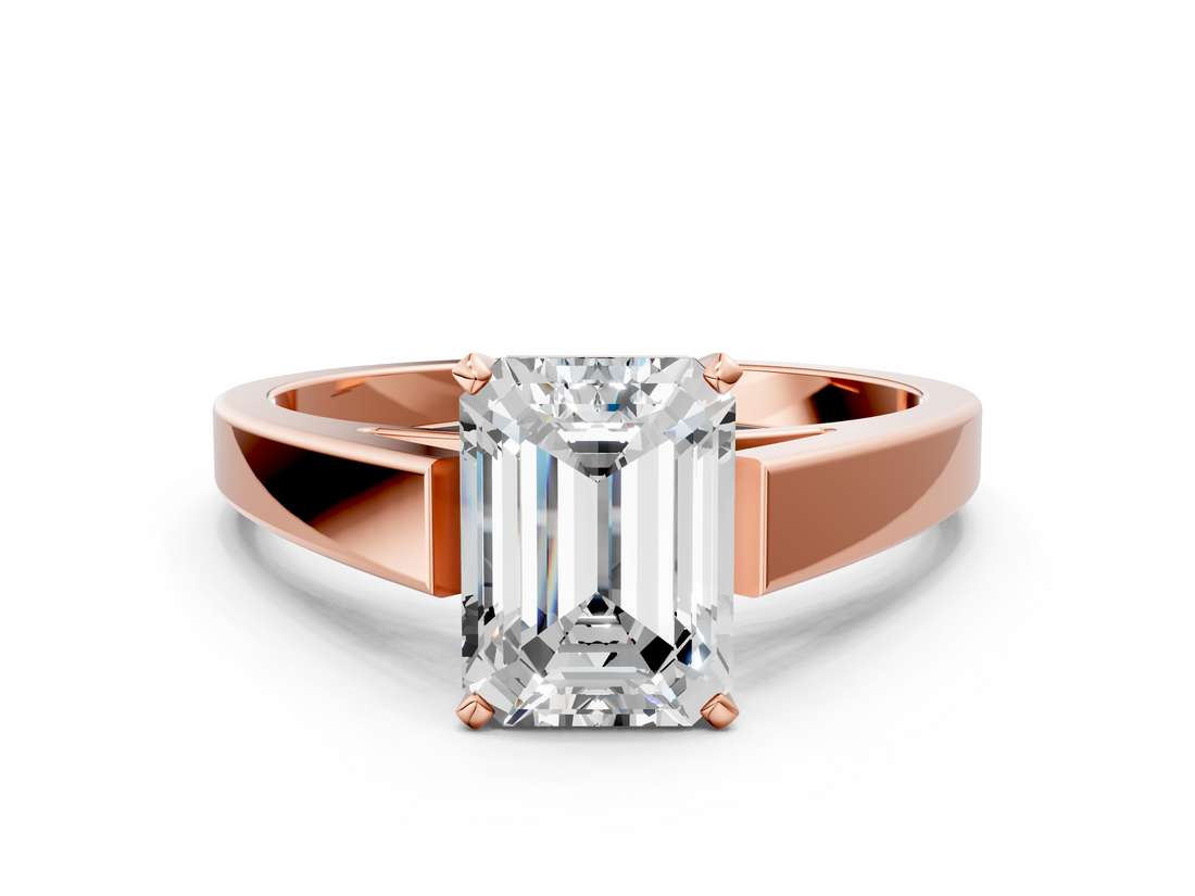 Rose gold Emerald Solitaire Engagement Ring with Four-Prong Setting and Tapered Band_18
