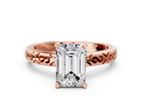 Rose gold Emerald Solitaire Engagement Ring with Scrollwork Band and Four-Prong Setting_152