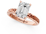 Rose gold Emerald Solitaire Engagement Ring with Scrollwork Band and Four-Prong Setting_153
