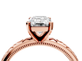 Rose gold Emerald Solitaire Engagement Ring with Scrollwork Band and Four-Prong Setting_156