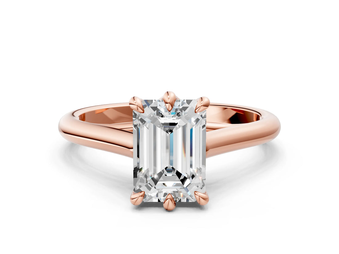 Rose gold Emerald Solitaire Engagement Ring with Six-Prong Setting and Classic Band