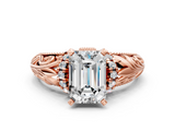 Rose gold Emerald Solitaire Filigree Engagement Ring with Halo and Prong Setting_81
