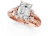 Rose gold Emerald Solitaire Filigree Engagement Ring with Halo and Prong Setting_82