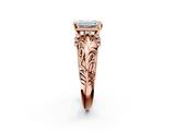 Rose gold Emerald Solitaire Filigree Engagement Ring with Halo and Prong Setting_83