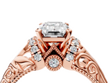 Rose gold Emerald Solitaire Filigree Engagement Ring with Halo and Prong Setting_85