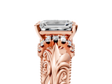 Rose gold Emerald Solitaire Filigree Engagement Ring with Halo and Prong Setting_86