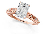 Rose gold Emerald Solitaire Floral Milgrain Engagement Ring_33