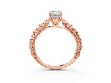 Rose gold Emerald Solitaire Floral Milgrain Engagement Ring_35