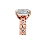 Rose gold Emerald Solitaire Floral Milgrain Engagement Ring_37
