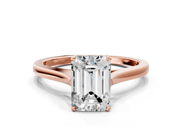 Rose gold Emerald Solitaire Heart Prong Engagement Ring with Tapered Band