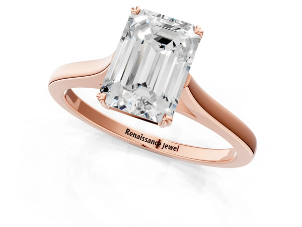 Rose gold Emerald Solitaire Heart Prong Engagement Ring with Tapered Band