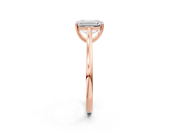 Rose gold Emerald Solitaire Heart Prong Engagement Ring with Tapered Band