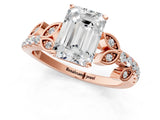 Rose gold Emerald Solitaire Leaf-Inspired Diamond Ring with Pavé Band and Four-Prong Setting_5