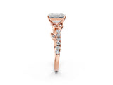 Rose gold Emerald Solitaire Leaf-Inspired Diamond Ring with Pavé Band and Four-Prong Setting_6