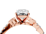 Rose gold Emerald Solitaire Leaf-Inspired Diamond Ring with Pavé Band and Four-Prong Setting_8