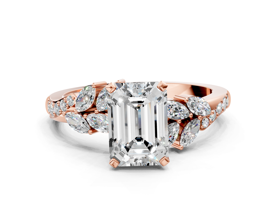 Rose gold Emerald Solitaire Marquise Twist Band with Six-Prong Setting_77