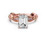 Rose gold Emerald Solitaire Milgrain Diamond Engagement Ring with Bezel and Marquise Band_87