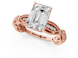 Rose gold Emerald Solitaire Milgrain Diamond Engagement Ring with Bezel and Marquise Band_88