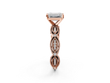 Rose gold Emerald Solitaire Milgrain Diamond Engagement Ring with Bezel and Marquise Band_89
