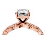 Rose gold Emerald Solitaire Milgrain Diamond Engagement Ring with Bezel and Marquise Band_91