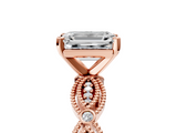 Rose gold Emerald Solitaire Milgrain Diamond Engagement Ring with Bezel and Marquise Band_92