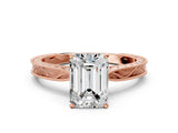 Rose gold Emerald Solitaire Milgrain Engraved Band with Four-Prong Setting_4