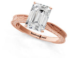 Rose gold Emerald Solitaire Milgrain Engraved Band with Four-Prong Setting_5