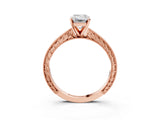Rose gold Emerald Solitaire Milgrain Engraved Band with Four-Prong Setting_7