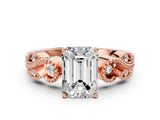 Rose gold Emerald Solitaire Milgrain Leaf Band with Prong Setting_3