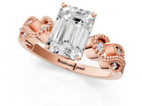 Rose gold Emerald Solitaire Milgrain Leaf Band with Prong Setting_4