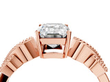 Rose gold Emerald Solitaire Milgrain Leaf Band with Prong Setting_7