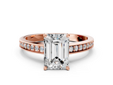 Rose gold Emerald Solitaire Pavé Band Prong Setting Ring_20