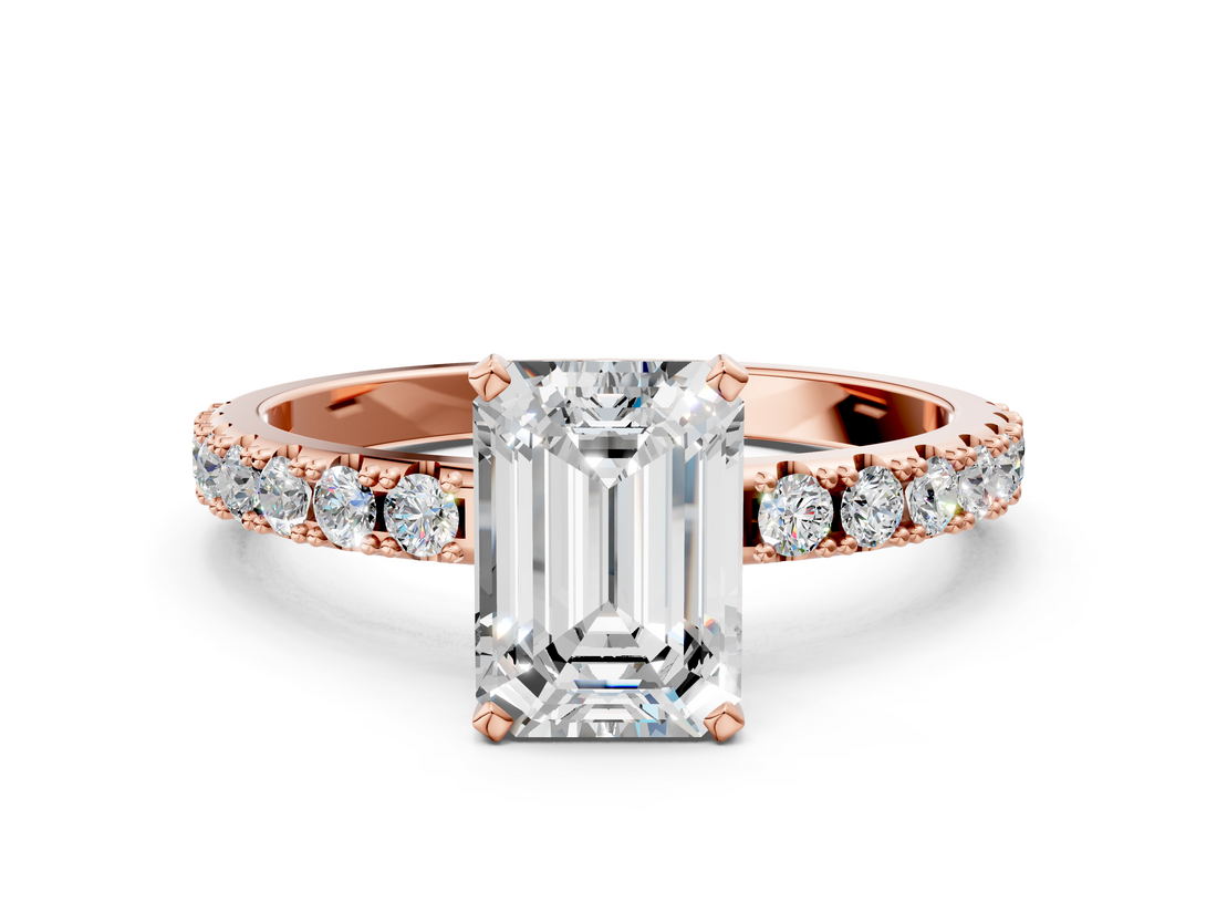 Rose gold Emerald Solitaire Pavé Band with Four-Prong Setting_135