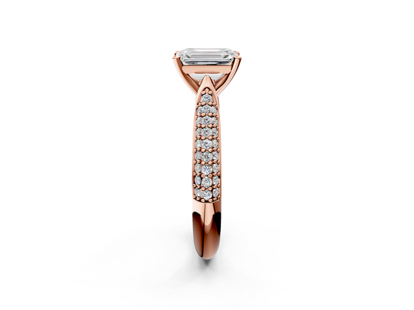 Rose gold Emerald Diamond Solitaire Engagement Ring with Pavé Band and Four-Prong Setting
